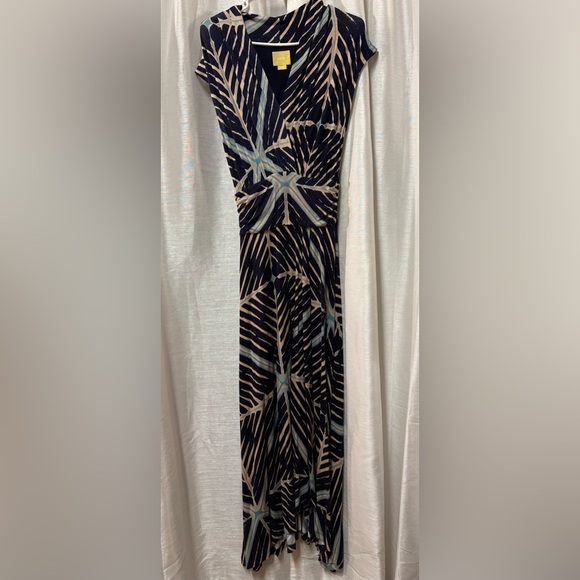 Maeve Anthropologie Desert Star Maxi Cap Sleeve Wrap Navy Geometric Dress Small - Picture 6 of 10